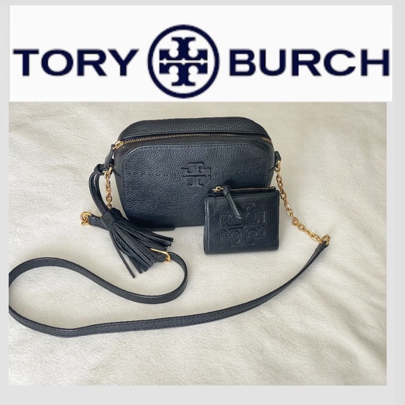 Tory Burch Handbags - Tory Burch McGrath Black Grain Leather Camera Bag and Bifold Wallet